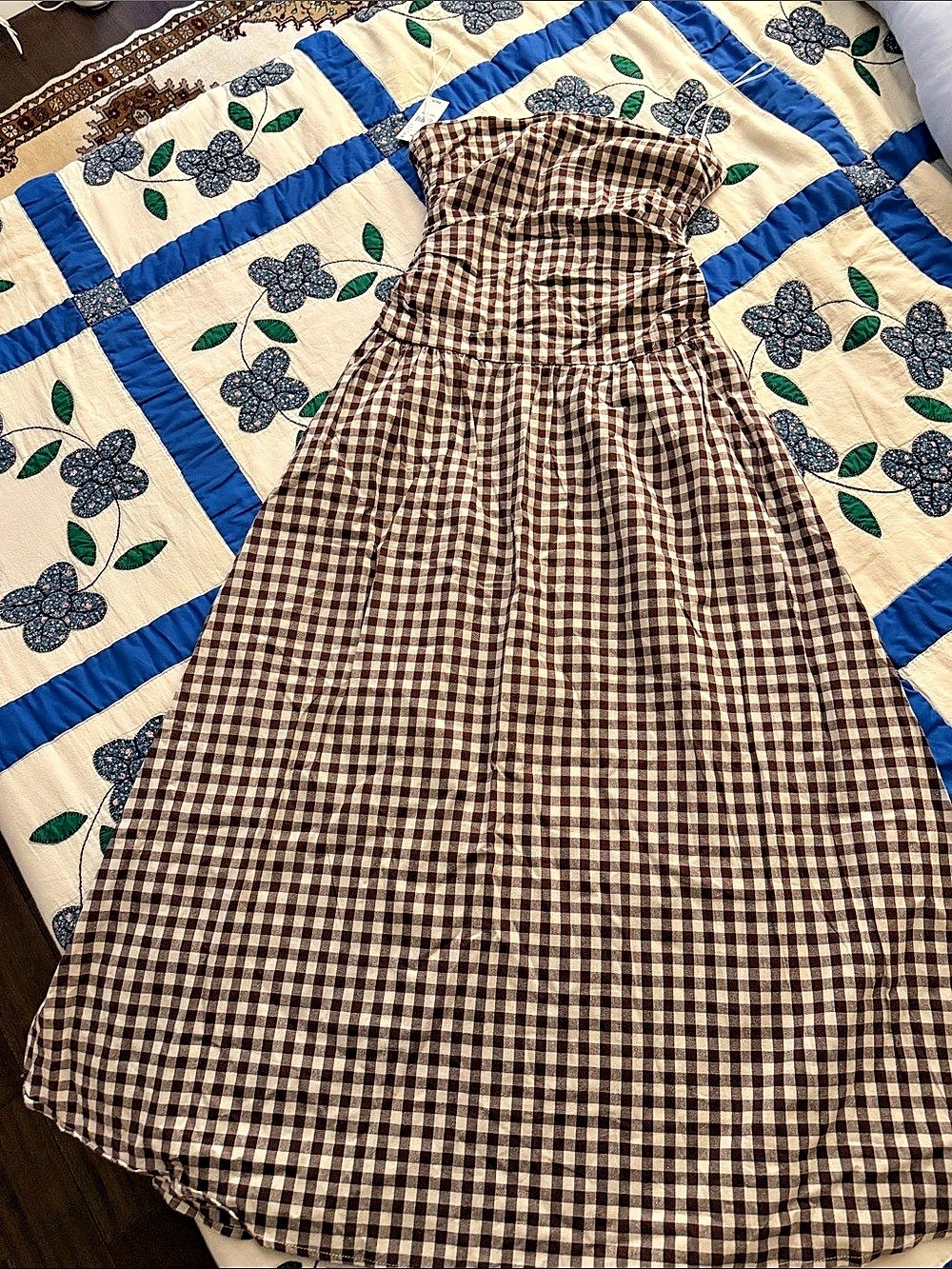 PacSun Gingham Maxi Dress in Brown & White Like New
